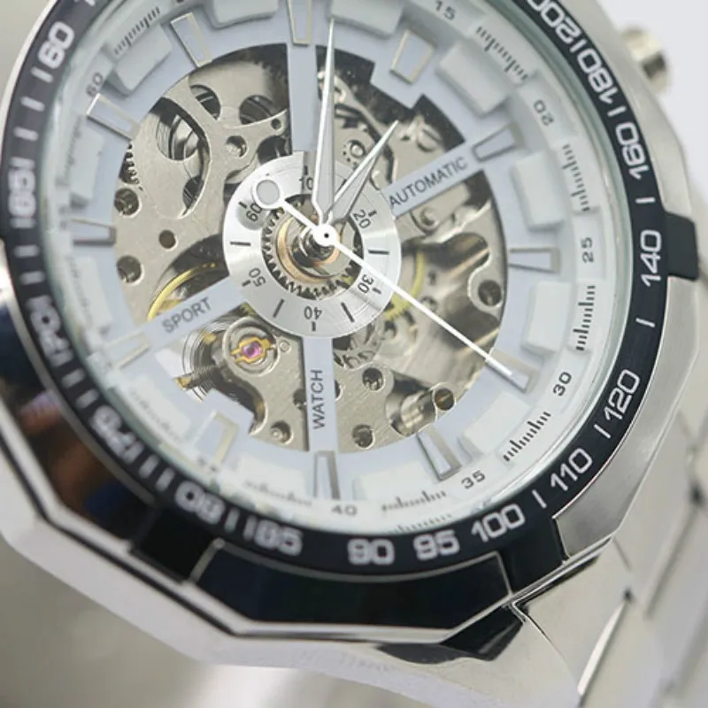Fashion Mens Watches Stainless Mechanical Watch Steel Hand-Winding Skeleton Automatic and Sport Wrist Watch 5LI8 6T3M smt 89