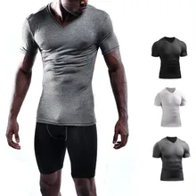 Мужская футболка с коротким рукавом с v-образным вырезом быстросохнущая компрессионная рубашка для бега фитнес-плотно Теннисный футбол Джерси Спортивная одежда для тренажерного зала 3XL
