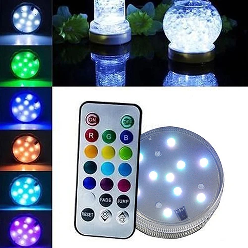 Waterproof 10 LED Submersible Remote Control Light for Vase Wedding Fish Tank
