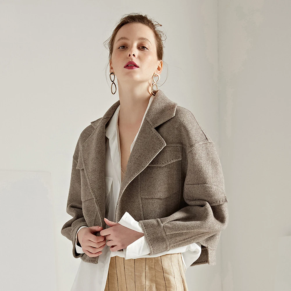 18a50138 Femmes Woman2018 Dames brown Manteaux Beige Mélange Femme dark Gray Vintage Coupés Laine Automne Surdimensionné Wollen Hiver Manteau Jas Courts 6I4HwqYWfZ