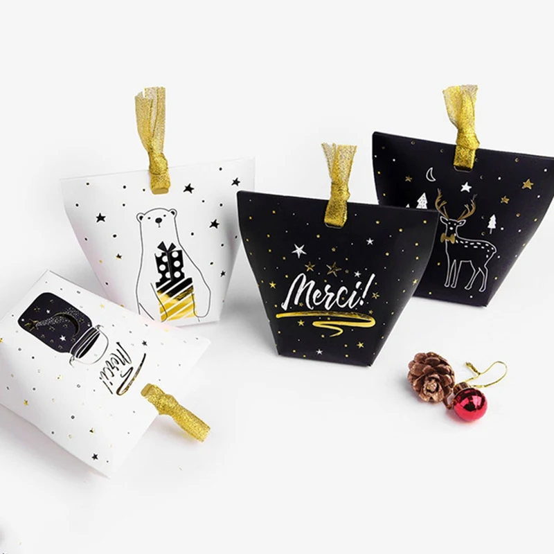 

Christmas Gift Box Green Shape Happy Christmas Candy Box Bag Red Color Paper Cookies Boxes Christmas Gift Bag