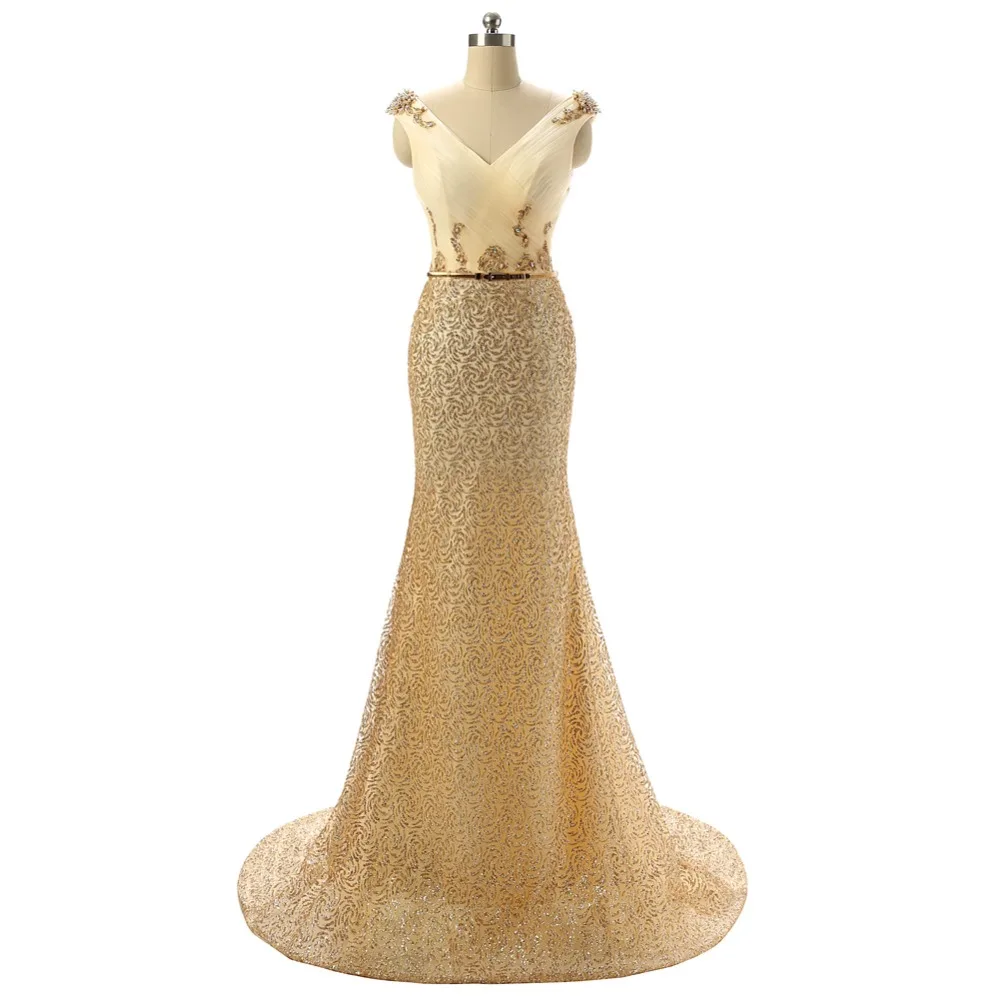 Новый Русалка Платье De Festa платье Noiva Dourado Longue Одеяние Де Вечер Свадьба Вечерние
