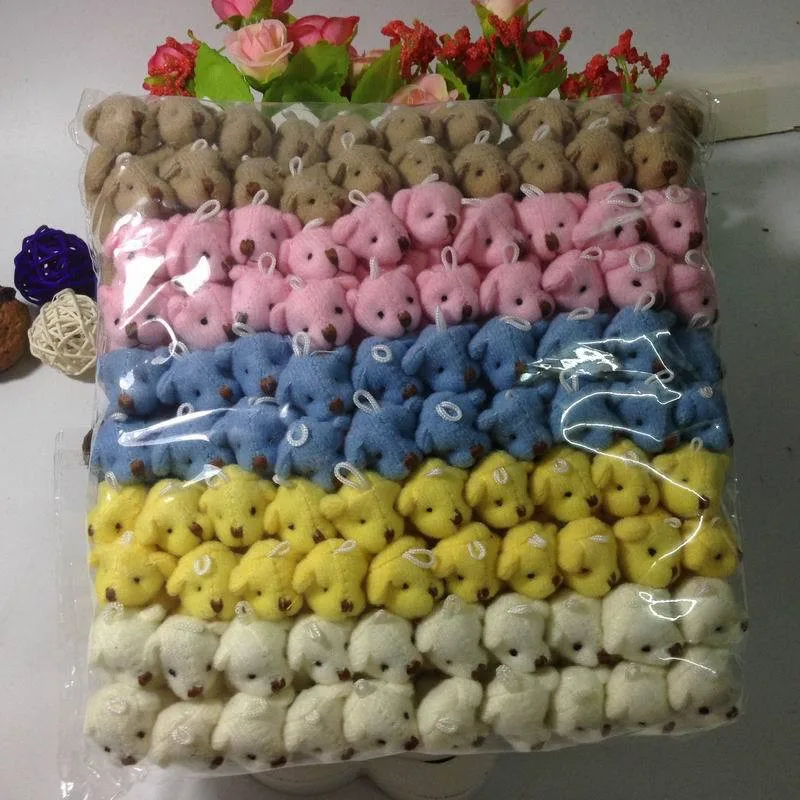 Lovely Teddy Bear with Leather Feet Plush Toys Mini Jointed Bear Dolls Pendants DIY Wedding Flower Bouquet Decor 4.5cm 50pcs  (5)