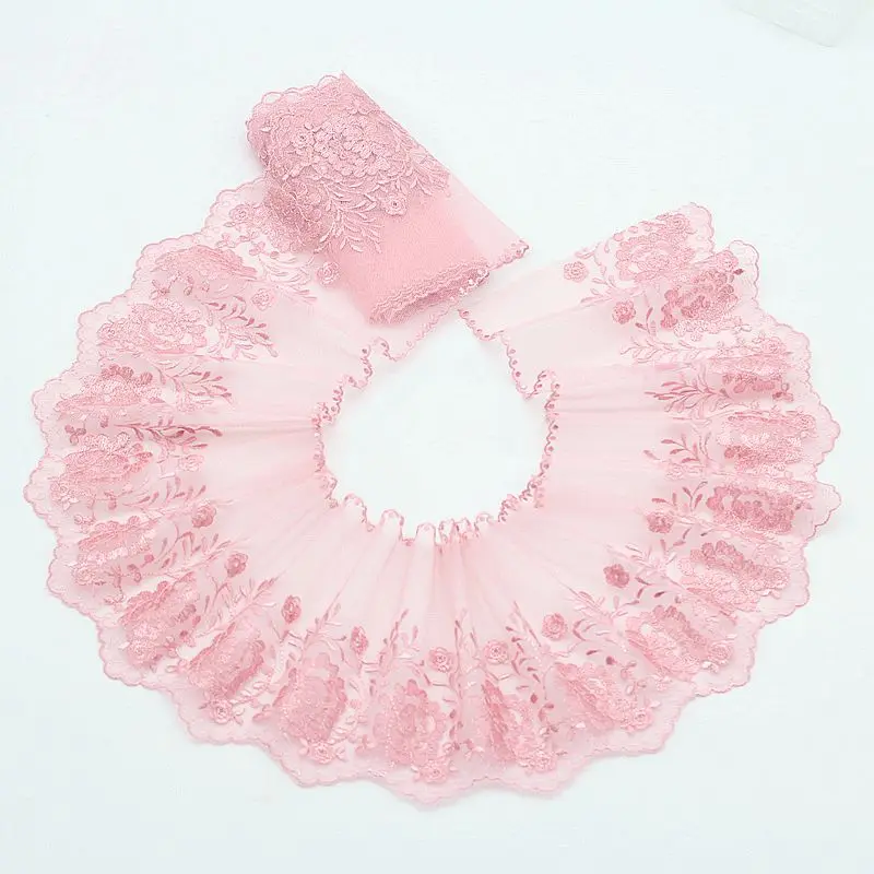 MLAEY 2 Yards/Лот 18 см широкий вышитый тюль кружевной отделкой сетки ткани розовый ~