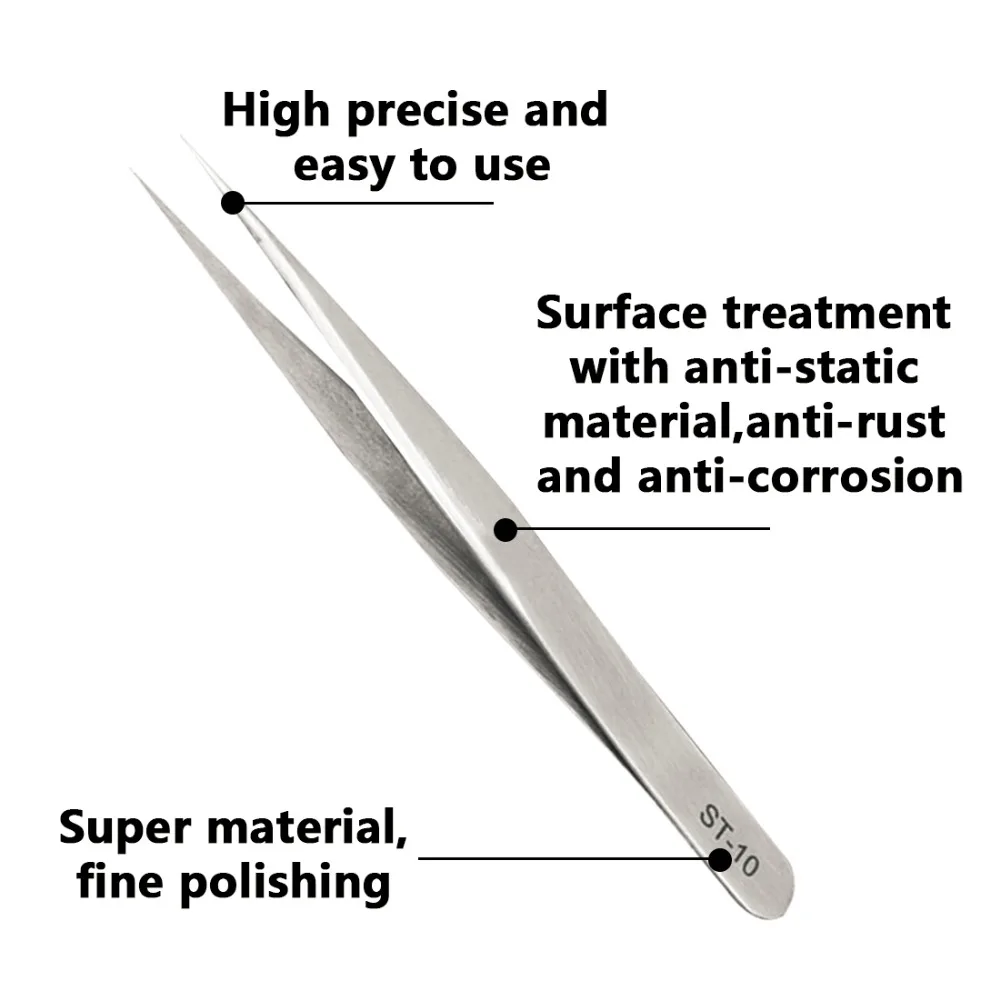 

Hot Sale 1pcs ST-10 New Stainless Steel Industrial Anti-static Tweezers watchmaker Repair Tools Excellent Quality