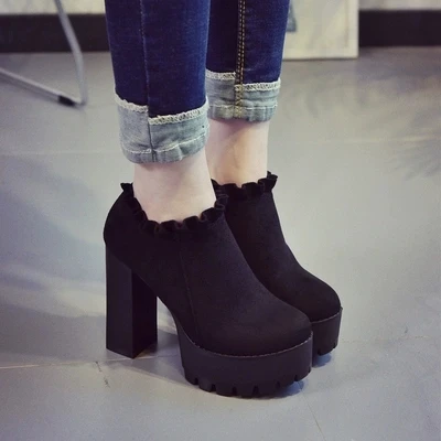 

Autumn and winter new high-heeled shoes women's thick with black shoes net red shoes female Harajuku style wild women's shoes