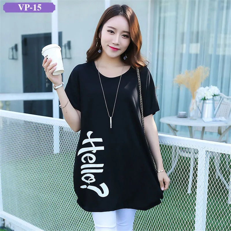 

Women Long T Shirt Cotton 2017 New Style Young Girl Cartoon Loose T-shirt Big Size Black O-Neck Breathable Female Fashion Tops