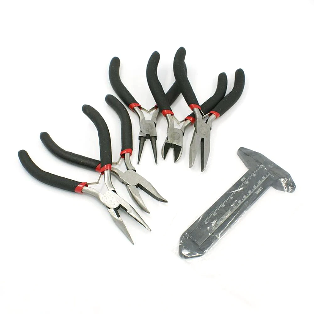 

Pandahall 6pcs/set DIY Jewelry Tool Sets Kit Black Pliers and Platinum Color Vernier Callipers 110~125x58~65mm
