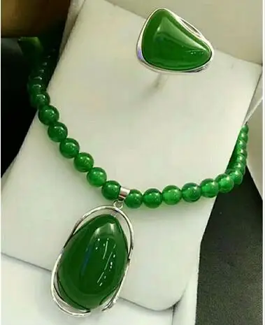 Натуральный подлинный королевский зеленый агат, халцедоновое кольцо, браслет с подвеской, 925 серебро, комплект из трех предметов, женские подарочные украшения
