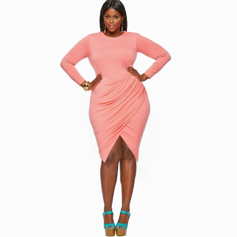 

Plus Size 4XL Women Dress For Fat Vestidos 2019 Long Sleeve Spring Office Sexy Bodycon Pencil Dress White Irregular Party Robes