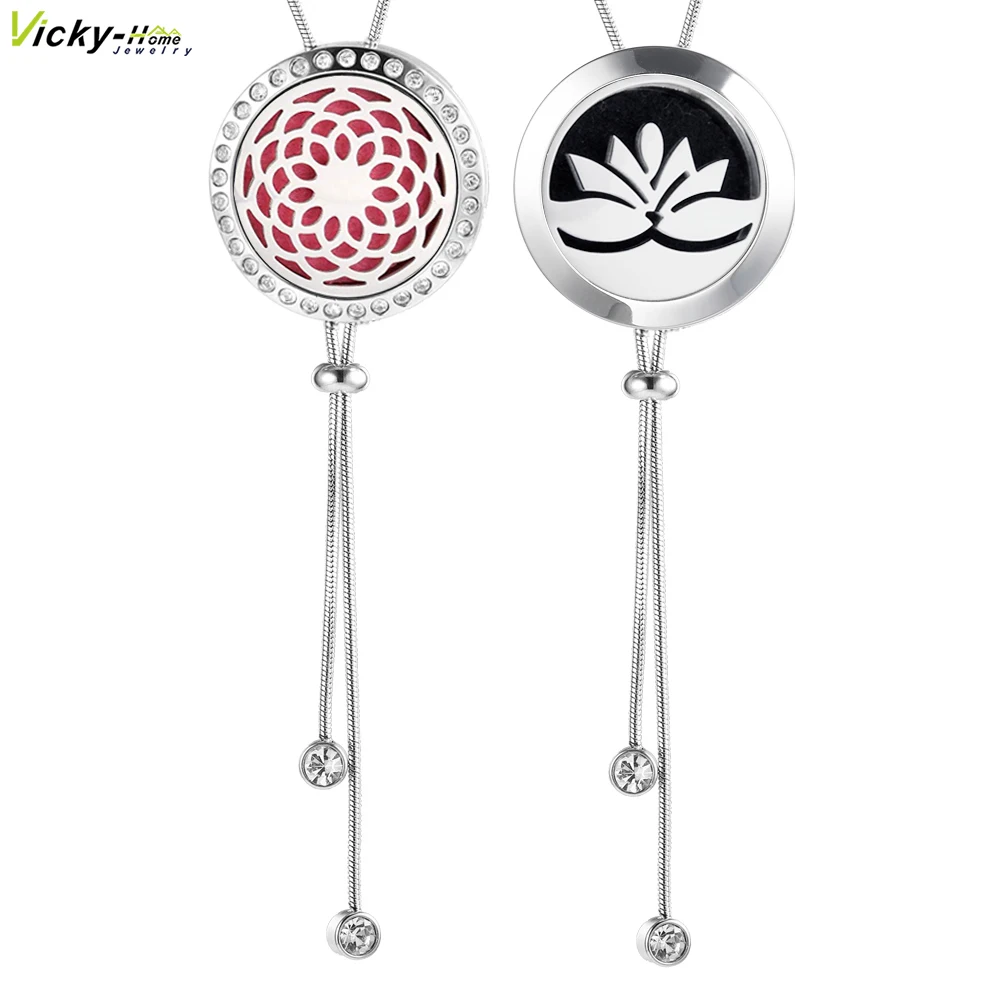 

Aromatherapy Essential Oil Necklace Stainless Steel Diffuser Locket Felt Pads 35.5in Adjustable Snake Chain Perfume Pendant