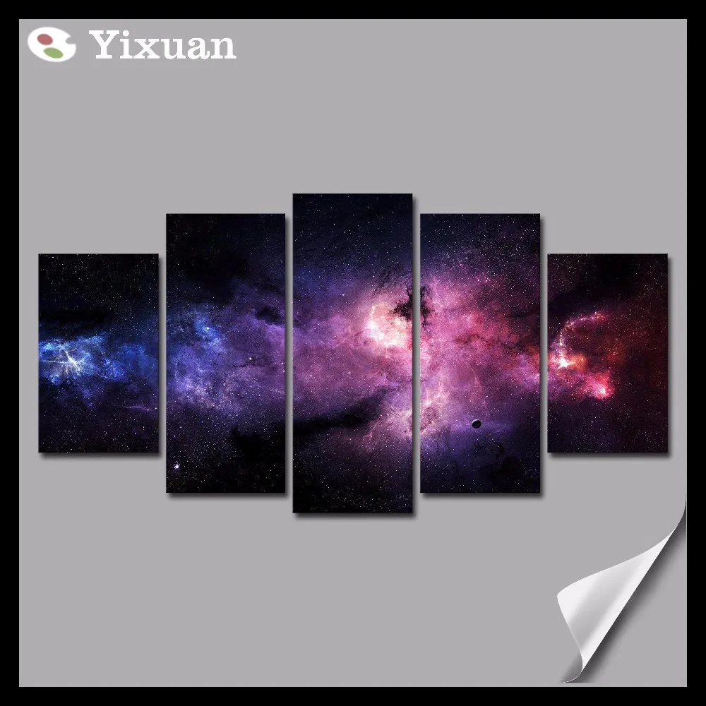 5 Panels High Quality Frame Canvas Painting Beautiful outer space Wall