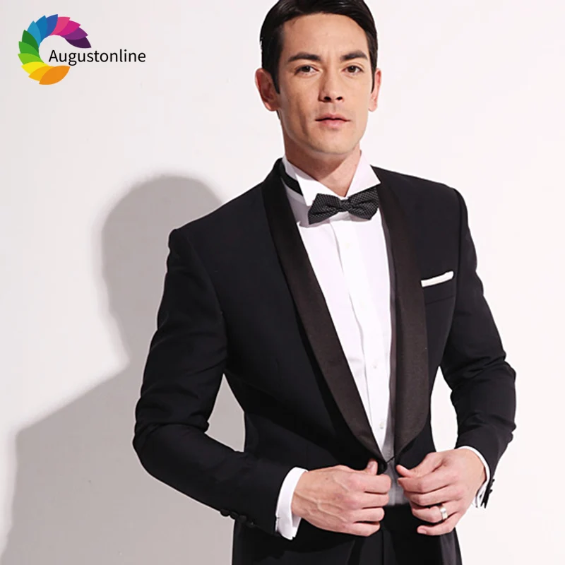

Black Shawl Lapel Men Suits For Wedding Groom Evening Party Prom Blazer Slim Fit Formal Custom Tuxedo Terno Traje Hombre 2Pieces