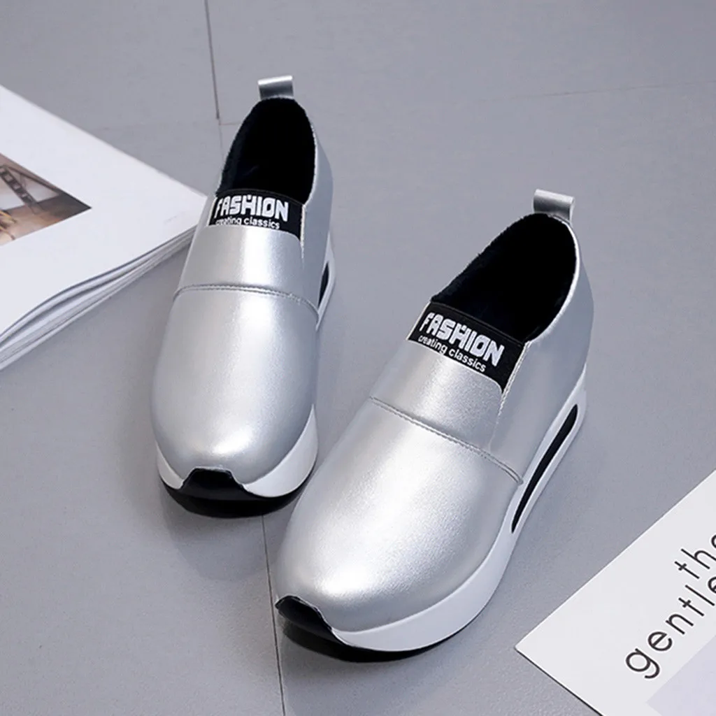 

Women's fashion running shoes Round head wedge leather cushion muffin running shoes Leisure sports walking GYM fitness