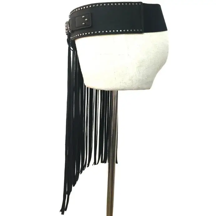 Сексуальные панковские кожаные ремни с металлической цепочкой для мужчин и женщин, унисекс, черный металлический ремень с пряжкой и длинной кисточкой, пояс для ночного клуба