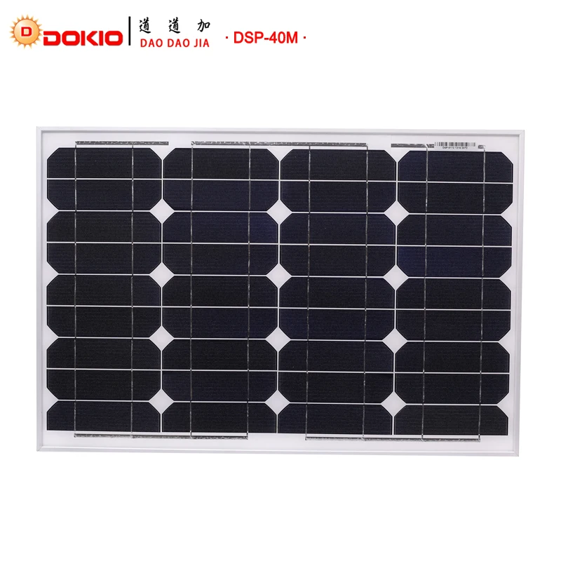 

Dokio Brand Panel Solar 40 Watt Monocrystalline Silicon Solar Panel China 18V Size Solar battery China #DSP-40M
