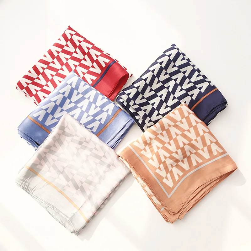 

Style Scarf 70*70 in Spring and Summer of 2019 with Simple Letter V Net Red Scarf of the Same Style
