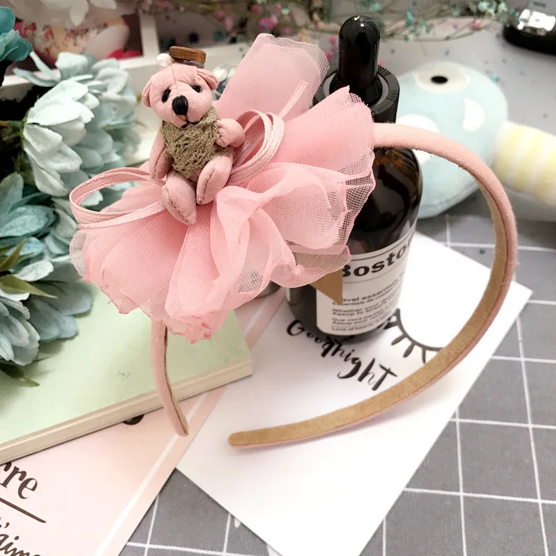 

Korean New Simple HairBands Ornament Girl Children Fashion Cute Animal Lace Flower Bear Doll Headwear Hair Headdress Accessories