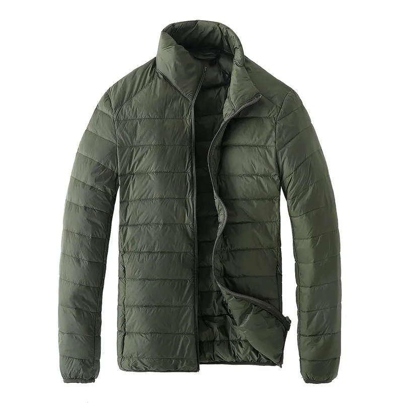 Зимняя Модная брендовая Ультралегкая мужская куртка-пуховик со стоячим воротником, уличная куртка с перьями, Теплая мужская одежда - Цвет: Армейский зеленый