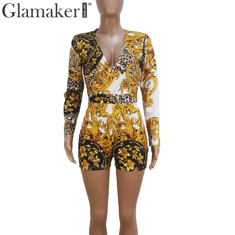 Женский короткий комбинезон с принтом Пейсли Glamaker винтажный Облегающий v