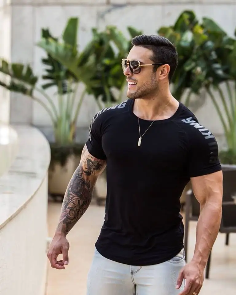 New Running Men Fitness T-shirt Sport Shirt Men Short Sleeve Quick Dry Bodybuilding Tight T Shirt Gym Mens Tshirt Tee Tops