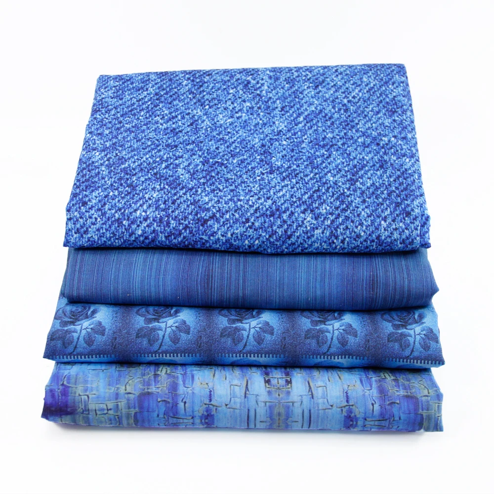 Buy 50*145CM Polyester cotton fabric blue color dolphin Denim color flower