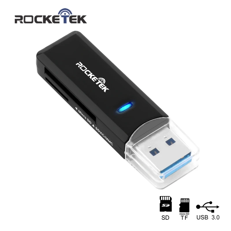 Rocketek high quality usb 3.0 multi 2 in 1 memory card reader adapter for SD/TF micro SD pc computer laptop accessories