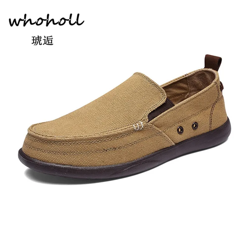 

Whoholl 2018 Fashion Summer Shoes Men Casual Canvas Shoes Large Sizes 39-46 Lightweight Breathable Slip-on Flats Chaussure Homme