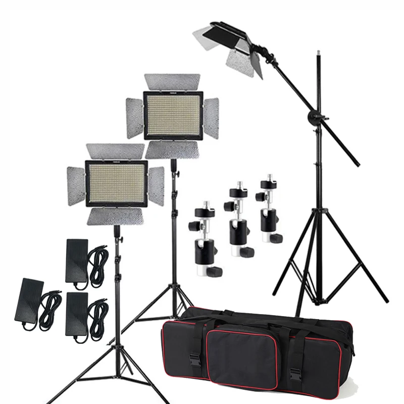 

Studio lighting kit 3pcs Yongnuo YN600L II 3200-5500K Bi-color LED Video Light Panel + Power Adapter + 2m Stand + Boom Arm +Bag
