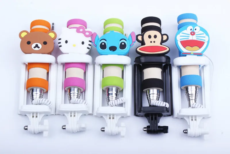 

2018 new Mini Size Monopod Cute Cartoon Foldable Wired Selfie Stick for iPhone LG Samsung Xiaomi Huawei Android Tripod for Phone