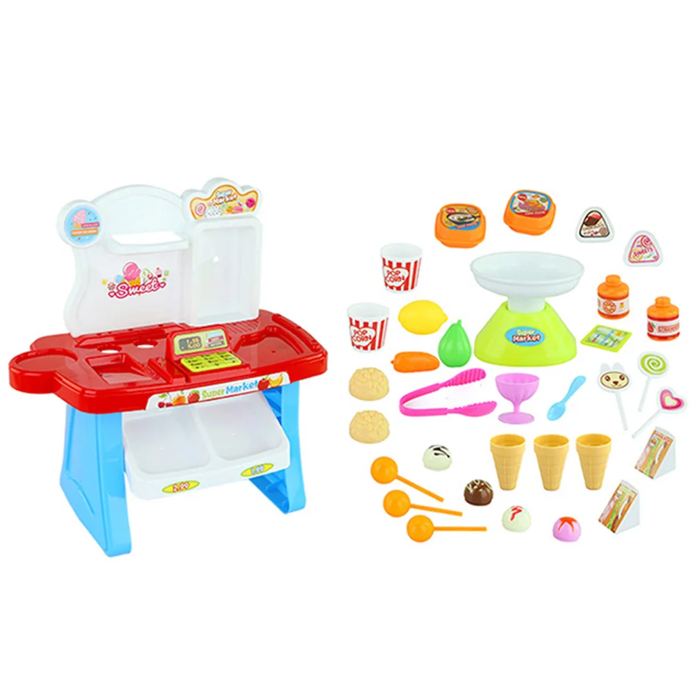  34PCS Kids Supermarket Pretend Play Toys Mini Supermarket Cashier Desk POS Toys Set for Children Ed