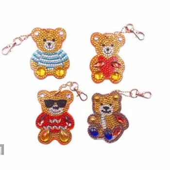 

5D DIY Special Shape Cartoon Bear Round Diamond Painting Cross Stitch 3D Embroidery Mosaic Keychain Children's Handmade Gift
