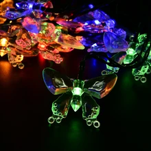 Outdoor Lighting 4.8M 20LEDs Colorful Decoration Butterfly Luz Garland Waterproof Christmas Garden Outdoor Solar Lamp LED String