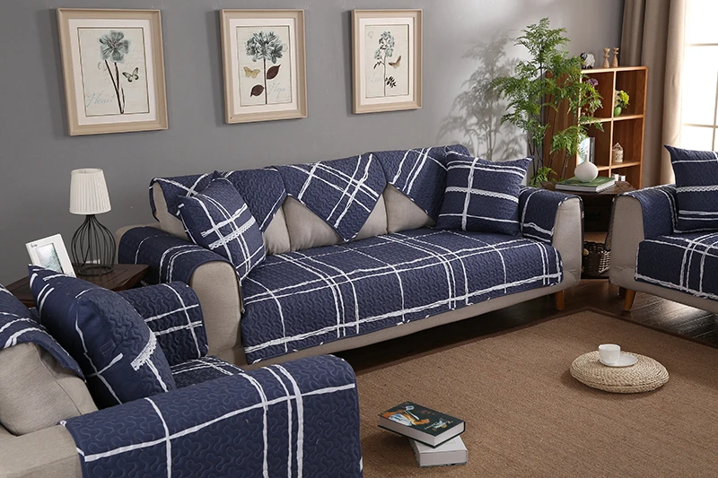 Темно-синий плед-чехол для дивана, хлопок, современные диванные чехлы, противоскользящие l-образные секционные Чехлы для дивана, Одноместный стул, покрывало для влюбленных