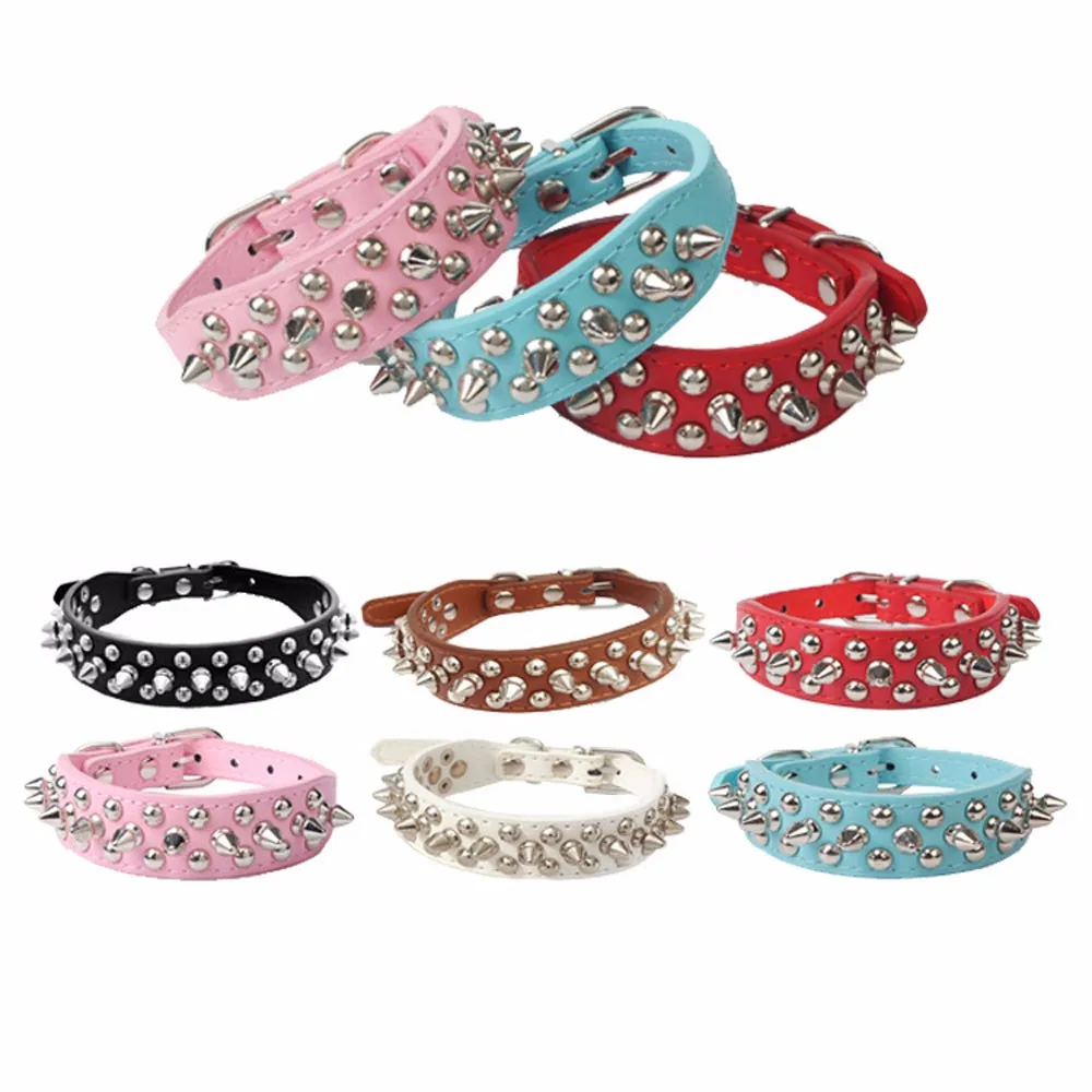 

PU Leather Pet Dog Collar Rivet Spiked Studded Adjustable Puppy Punk Round Neck Strap Pitbull Bulldog Collars #L