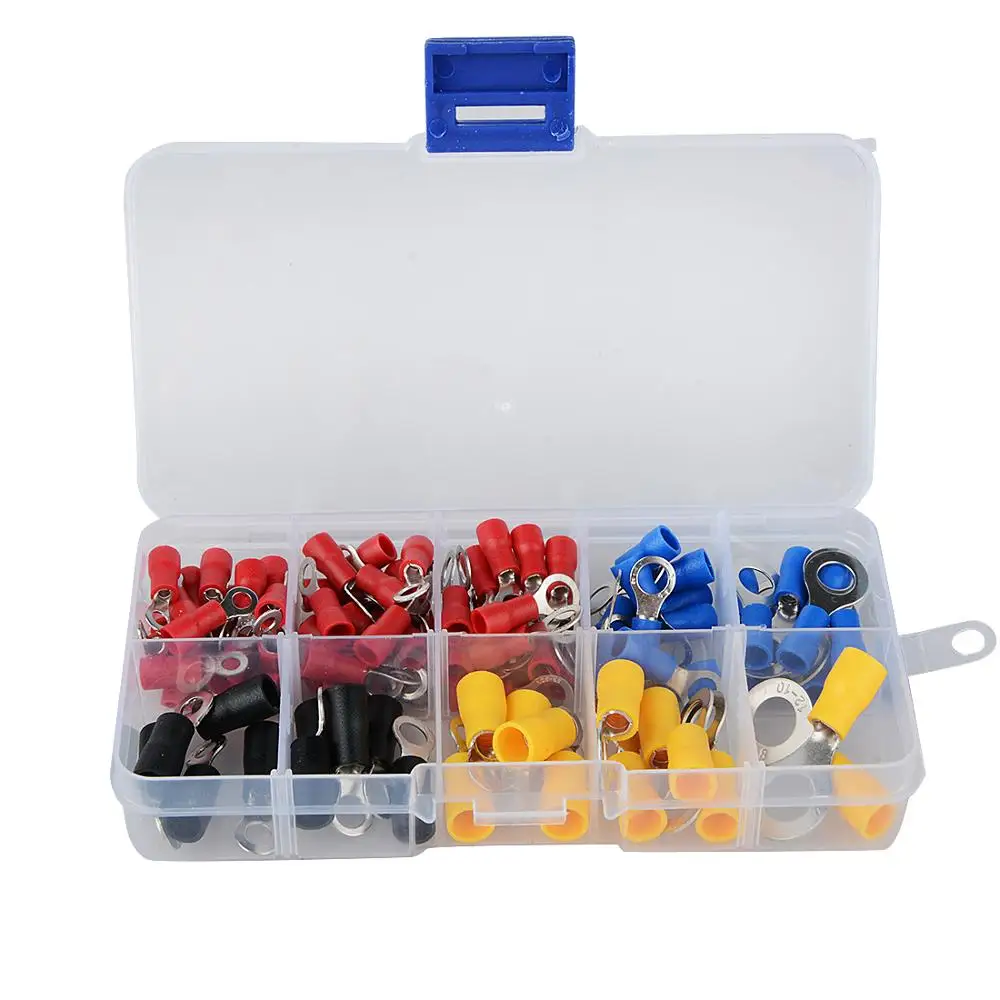 

(102PCS 10Kinds RV) Ring Terminal Electrical Crimp Connector Kit Set With Box,Copper Wire Insulated Cord Pin End Butt