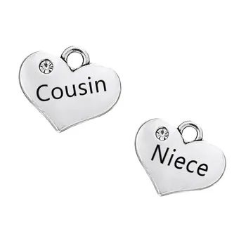 

my shape Antique Silver Plated Classic Crystal Hearts Cousin & Niece Pendants Charms for Bracelets Handmade Jewelry 10pcs