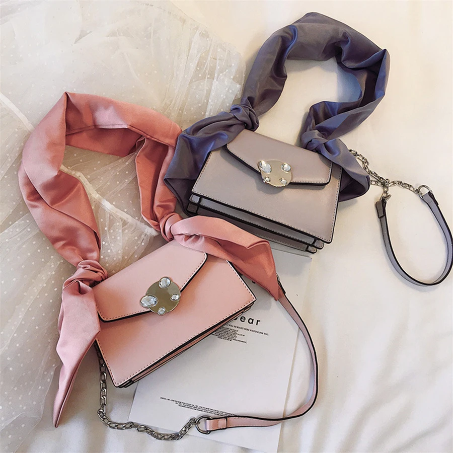 

Luxury Scarf Diamond Buckle Handbags Women Gradient Shoulder Bags Ladies Chain Messenger Crossbody Bags Pu Leather Small Flap