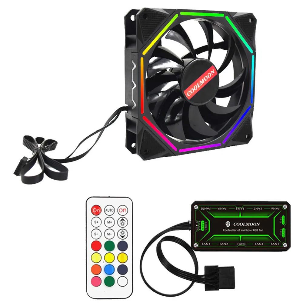 Quiet Computer Case Fan Game Player with Remote + Control Panel RGB Cooling Fan Stand Colorful CPU Computer Fan 4pin
