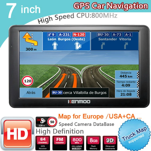 Nuevo 7 pulgadas HD GPS de navegación del coche 800 MHZ FM/8 GB/DDR3 2019 mapas para Rusia/ bielorrusia Europa/EE. UU. + Canadá camión Satnav caravana