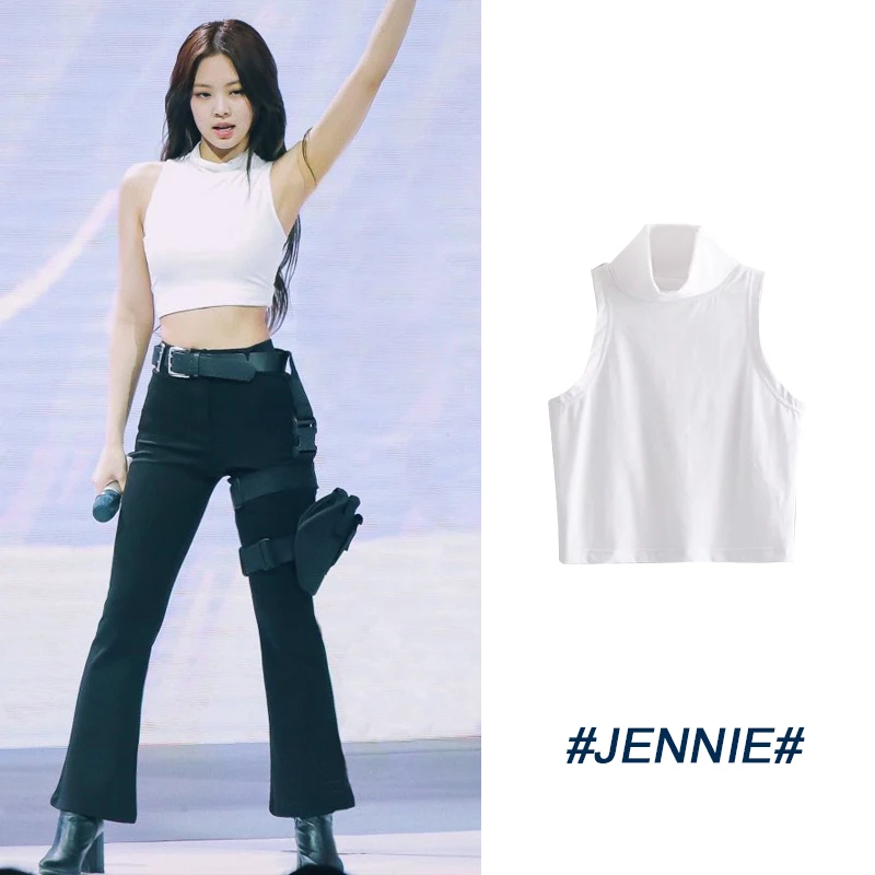 

kpop Blackpink jennie same Wild white loose short tshirt women summer Korean streetwear Harajuku sleeveless t shirt girls tops