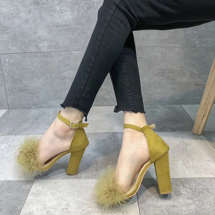 Ankle Strap Super high heels Faux Fluffy Rabbit Fur Women Sandals 10 CM High Heel Summer Lady Shoes Pumps Zapatos Mujer uik9