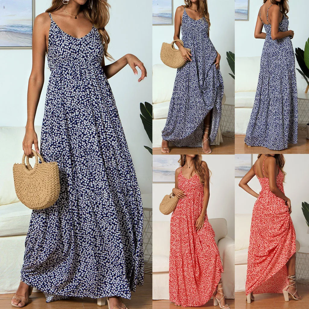 

Dress 2019Top Boho Women Summer Holiday Floral Maxi Kaftan Dress V-neck Long Beach Sun Dresses