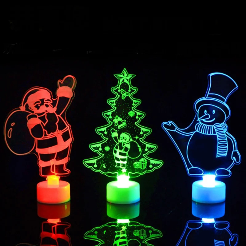 

Merry Christmas Acrylic LED Light Christmas Tree Ornaments Pendant Christmas Santa Claus Snowman Light Xmas 2019 Navidad Decor