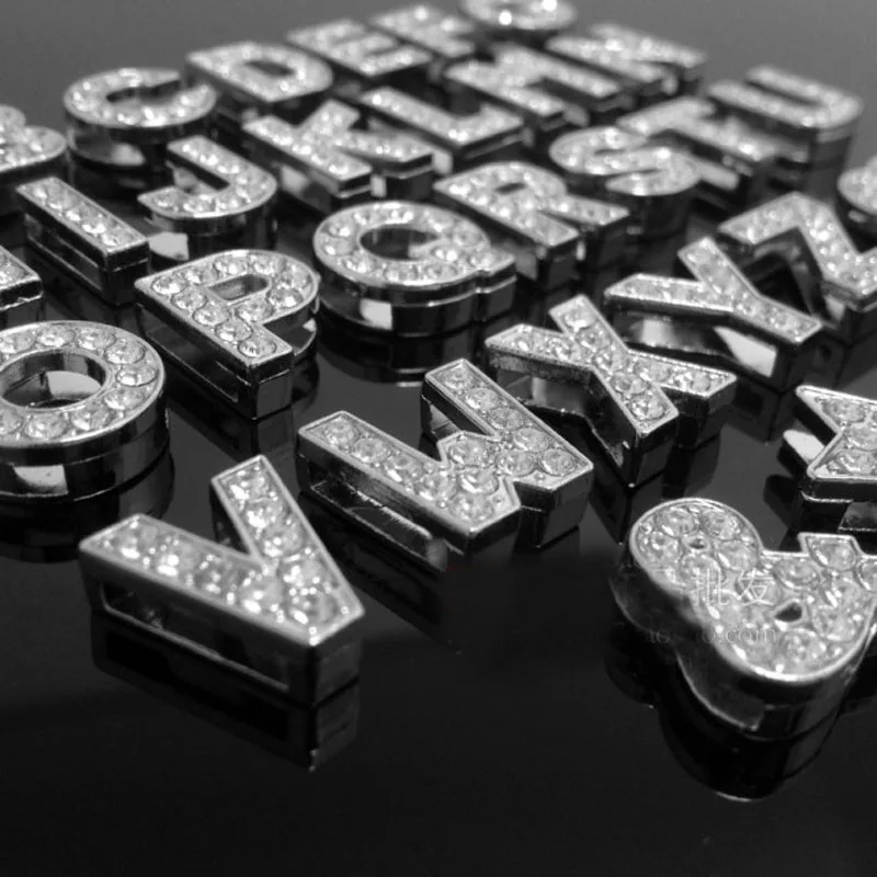 

8MM "N-Z " (10 pieces/lot) Full Rhinestone Slide Letters Slide Charms Fit DIY Wristband & Bracelet