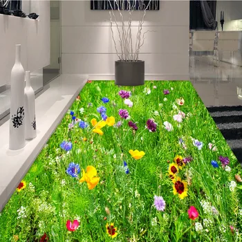 

Custom Floor Wallpaper Green Meadow Flowers 3D PVC Floor Mural Decoration Wear Non-slip Waterproof Wallpaper Stickers Decor 3D