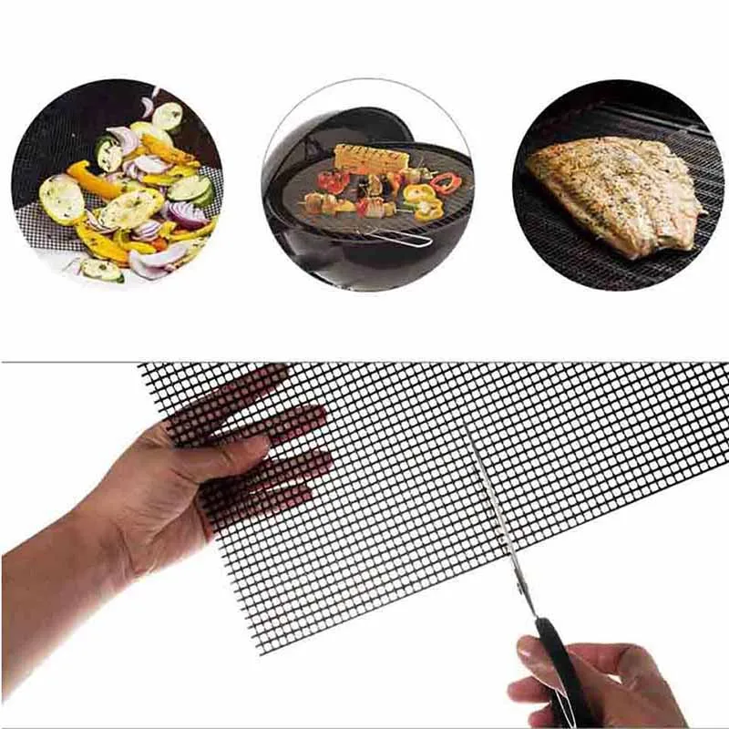 3Pcs Non-Stick BBQ Grill Mesh Mat Perforated Oven Sheet Reusable Barbecue Mat Baking Mat Heat-Resistant Outdoor Grilling Tool