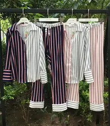 Оптовая продажа с фабрики шелковые пижамы женские шелковые пижамы в полоску Для женщин Pyjama штаны комплекты из двух предметов Высокое