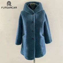 FURSARCAR, синие шерстяные пальто, длинные пальто, флисовые куртки, зимнее теплое плюшевое пальто, кардиган, для офиса, леди, сексуальные, для женщин, плюс размер