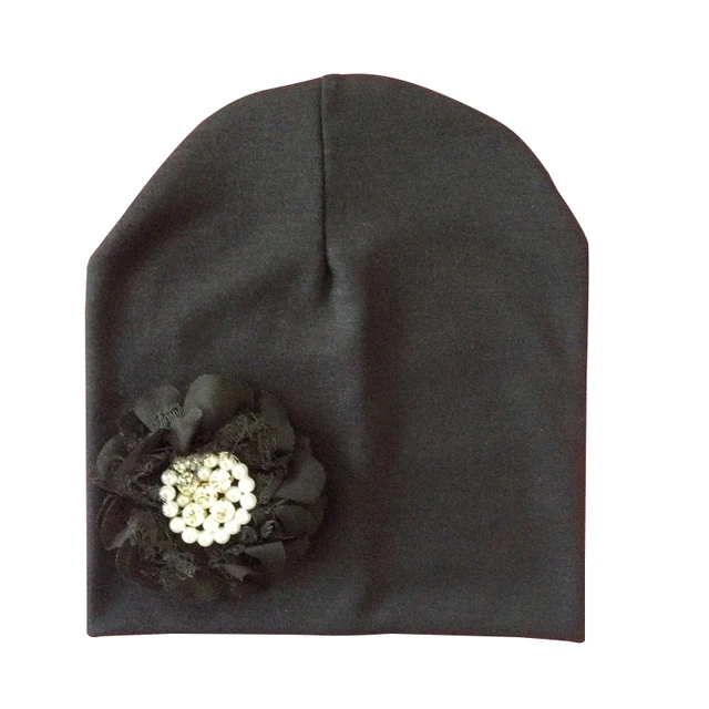 Baby Hat Winter Baby Cap Cotton Floral Hat For Baby Girl Flower Children Cap Kids Accessories black